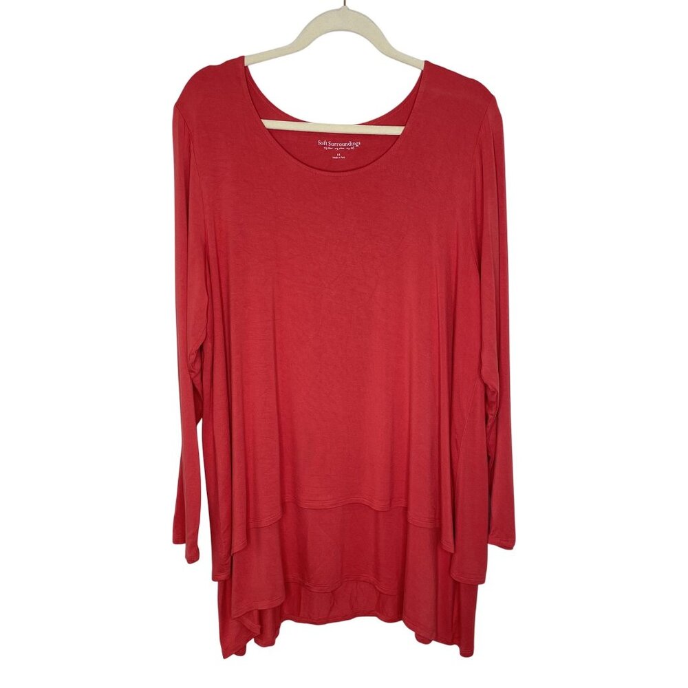 Soft Surroundings Coral Long Sleeve Layered Tunic Top. 1X